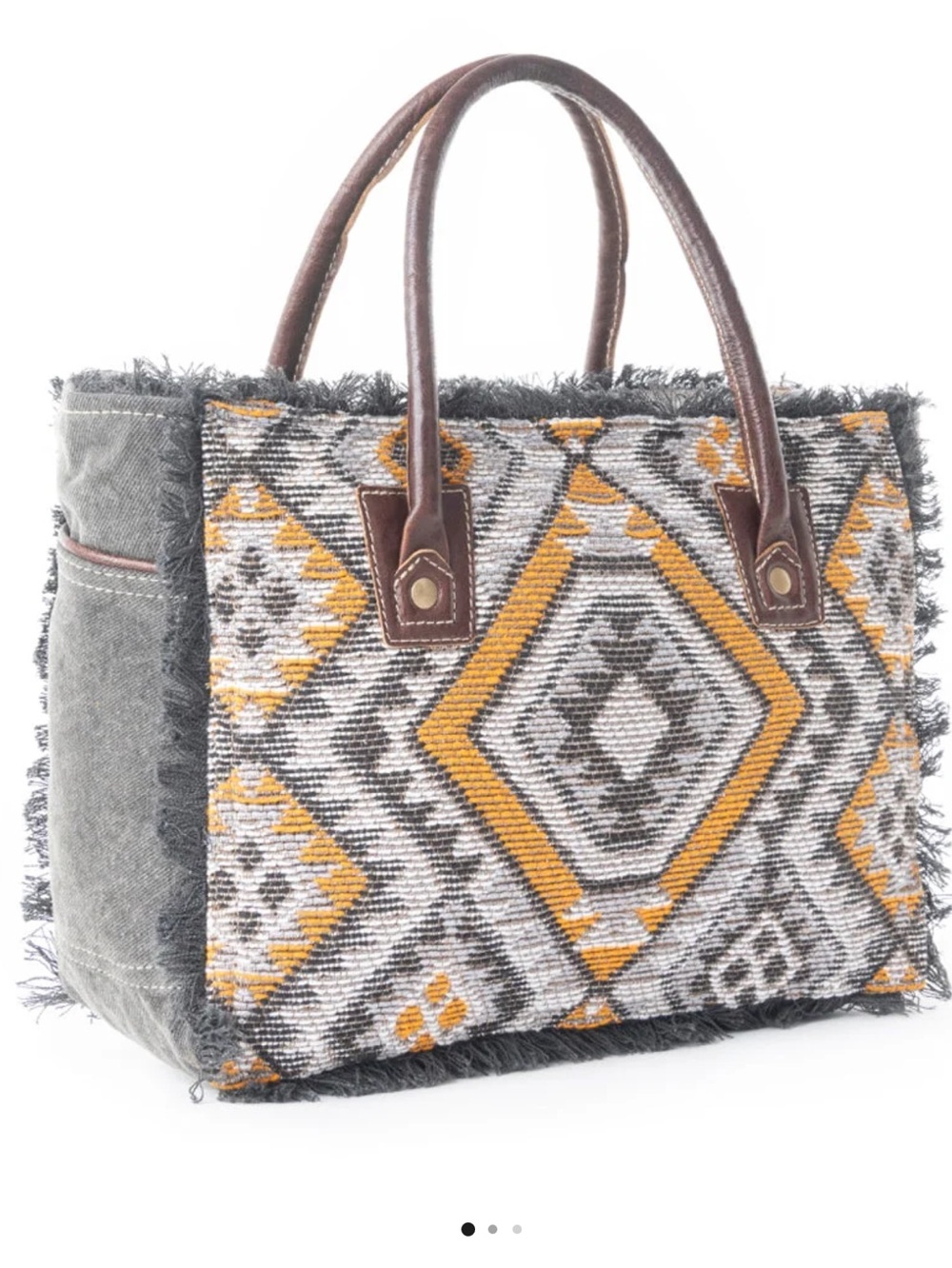 Myra Mag Leather Woven Aztec Tote Shoulder Bag Orange Affairs
